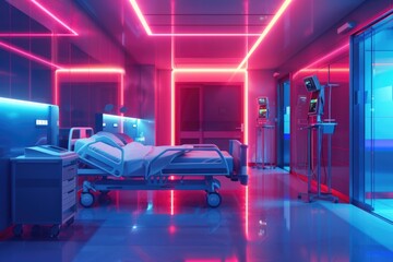 A hospital room with a bed and a monitor, ideal for use in medical or healthcare-related projects