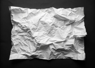 Obraz premium Torn and creased white paper sheets with intricate folds lay flat on a pure black background, emphasizing texture and simplicity.