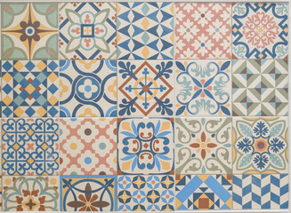 Floral Mosaic portuguese colorful pattern azulejo design decor floor square background