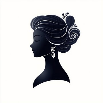 recommend clip art: Elegant silhouette of a woman with a stylish hair bun and ornate earring. Classic and timeless female portrait.