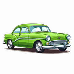 A vintage green sedan car isolated on white.