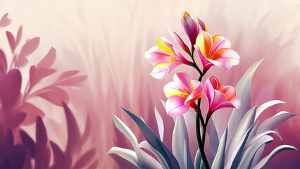 Obraz premium Stunning minimalist photograph of vibrant Freesia flowers with a soft garden background, perfect for wedding themes, invitations, and romantic decor. 