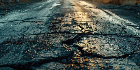 Layer of fractured asphalt road in rural areas