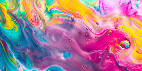 Obraz premium Vibrant Abstract Fluid Art with Multicolored Swirls and Bubbles