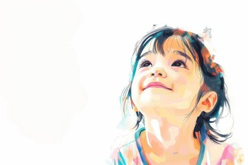 Naklejka premium 笑顔の日本人の女の子（キッズ・キッズモデル・幼児・園児・幼稚園・小学生・背景なし）