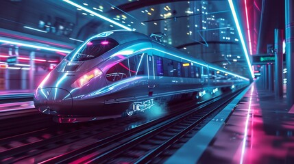 Fototapeta premium Cyberpunk modern futuristic train with future technology symbolizing technological progress