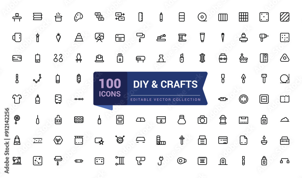 Poster diy & crafts line icons set. minimalist thin linear web ui icon set. simple editable vector stroke i