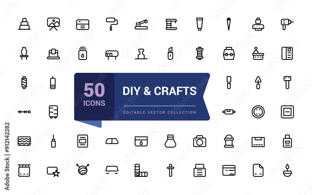 Poster diy & crafts line icons set. minimalist thin linear web ui icon set. simple editable vector stroke i