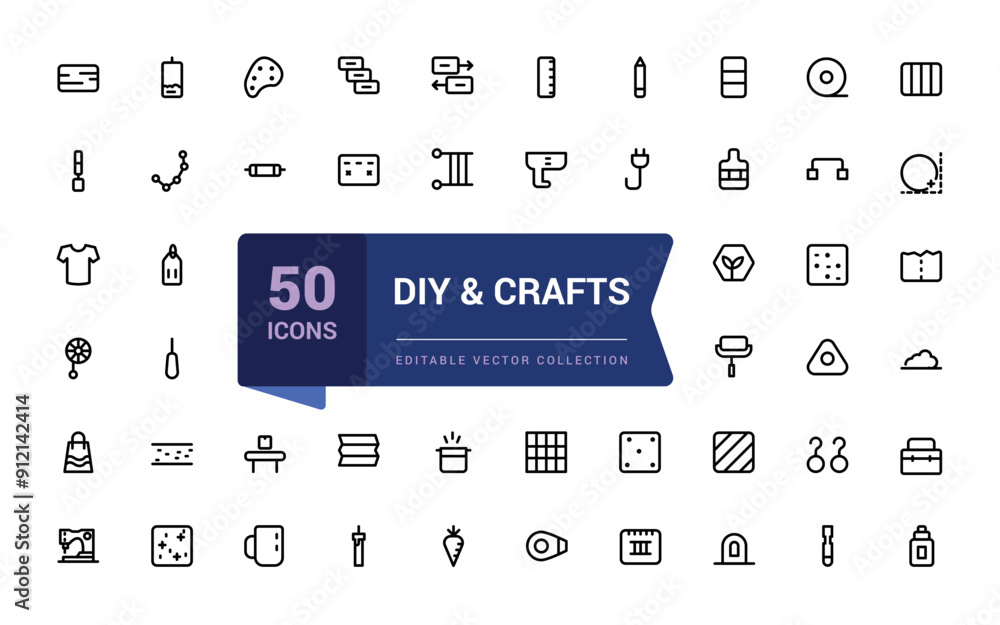 Poster diy & crafts line icons set. minimalist thin linear web ui icon set. simple editable vector stroke i