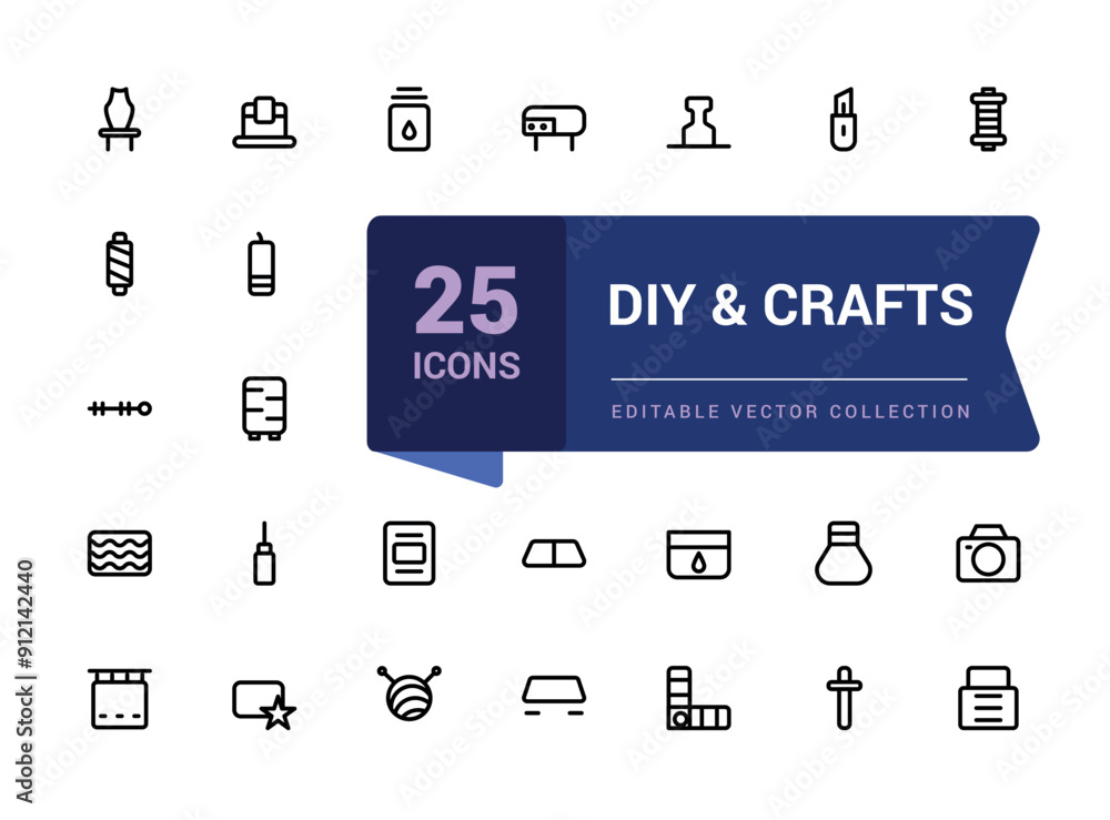 Poster diy & crafts line icons set. minimalist thin linear web ui icon set. simple editable vector stroke i