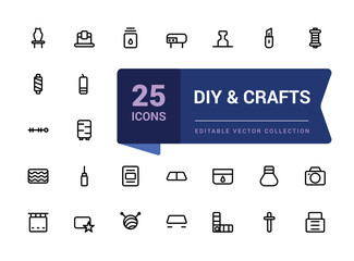 Diy & Crafts line icons set. Minimalist thin linear web ui icon set. Simple editable vector stroke illustration.