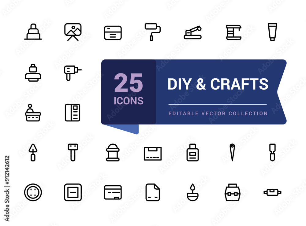 Poster diy & crafts line icons set. minimalist thin linear web ui icon set. simple editable vector stroke i