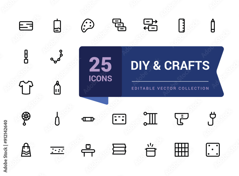 Poster diy & crafts line icons set. minimalist thin linear web ui icon set. simple editable vector stroke i