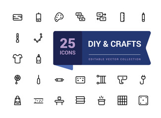 Diy & Crafts line icons set. Minimalist thin linear web ui icon set. Simple editable vector stroke illustration.