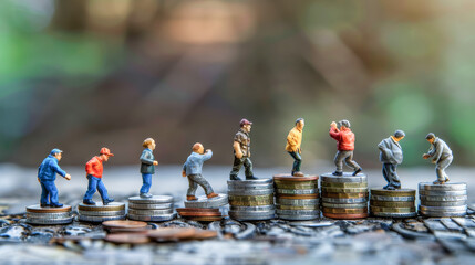 コインの上に立つミニチュアの人間
