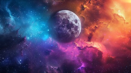 Obraz premium Night sky full of stars and moon. 3D rendering