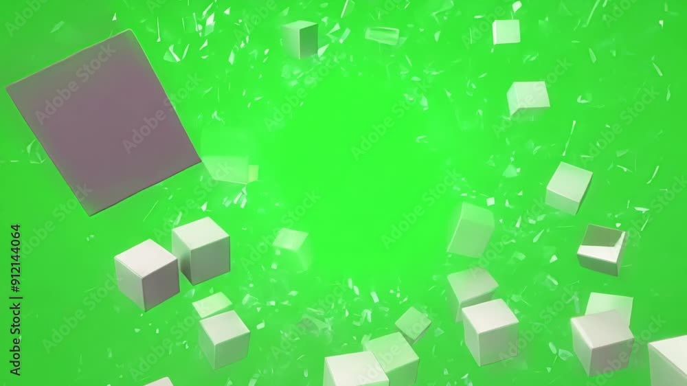 Poster Roaming cubes explore the infinite void never stopping their endless rotations. Green screen chromakey