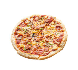 Top view simple traditional pizza.food and eating concepts.die cut with transparency