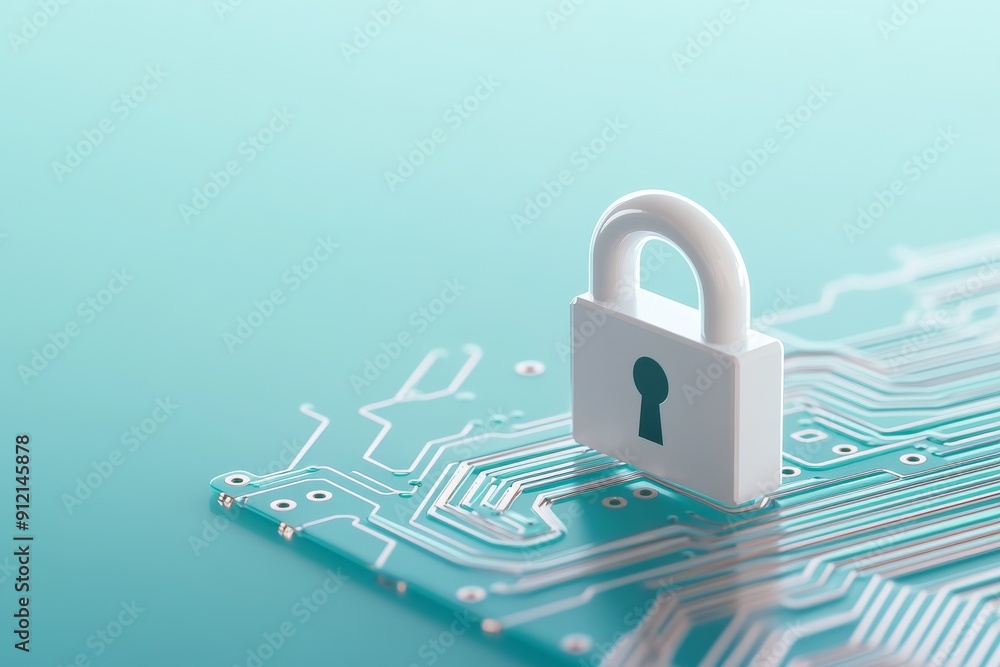 Aufkleber white lock icon with circuit board background - data security concept