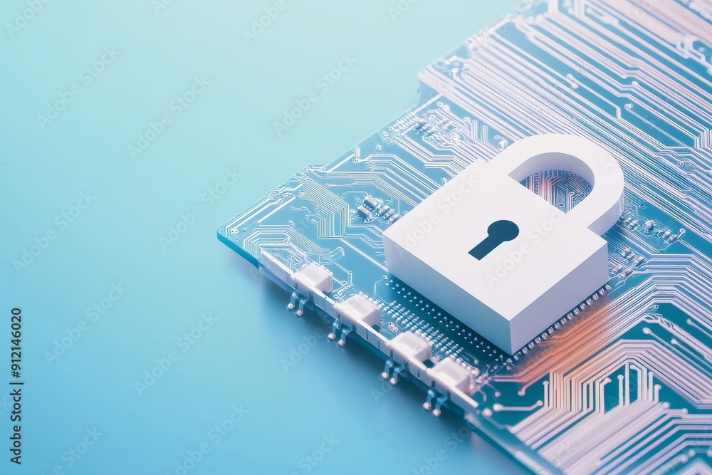 Aufkleber white lock icon with circuit board background - data security concept