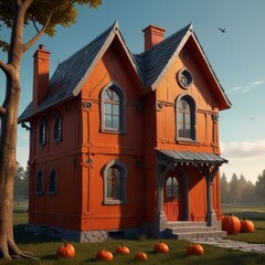 slightly ajar door and intricately designed windows, captured from a dramatic side angle