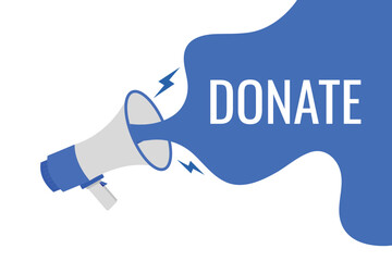 donate button, banner, label, template for website. donate text with colorful megaphone icon
