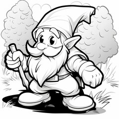 Obraz premium Cheerful Cartoon Garden Gnome Illustration with Walking Stick