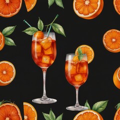 Fototapeta premium Watercolor Aperol Spritz cocktail illustration with orange, isolated on white background 