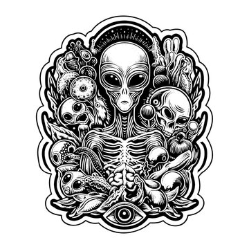 alien with skull monster design