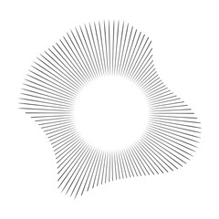 Concentric audio rhythm line radial circle sound wave dynamic set. Radial signal, pulse or vibration element. Depicting audio music.