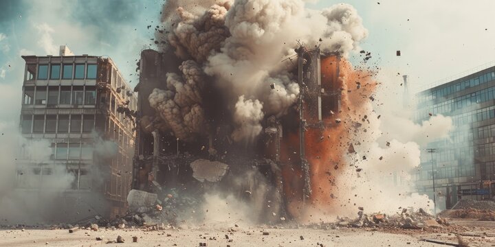 Implosion Technique Used For Building Demolition Image 1 of 10 Shot Sequence