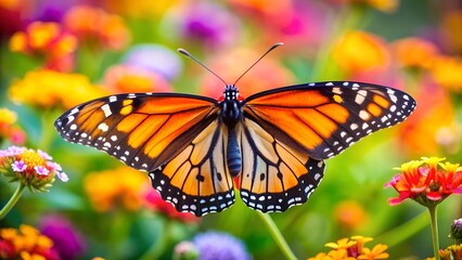 Fototapeta premium A Monarch's Dance: A Vibrant Summer Garden Generative AI