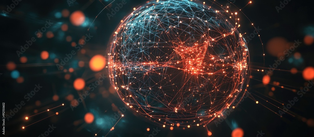 Poster abstract 3d illustration of a rotating futuristic technology sphere symbolizing global networks nano