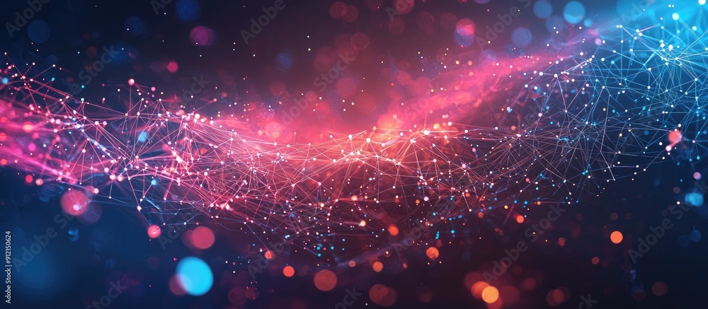 Poster abstract 3d illustration of network and data system concept with connections and structures in techn