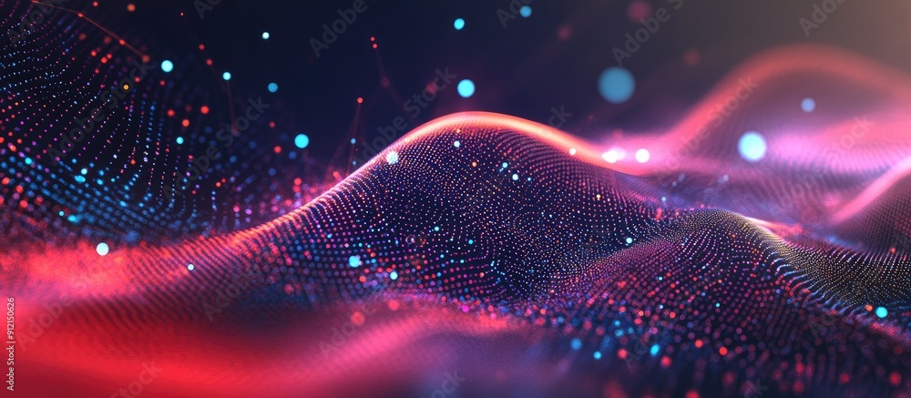 Poster Abstract AI background with waves of innovation representing technological advancement