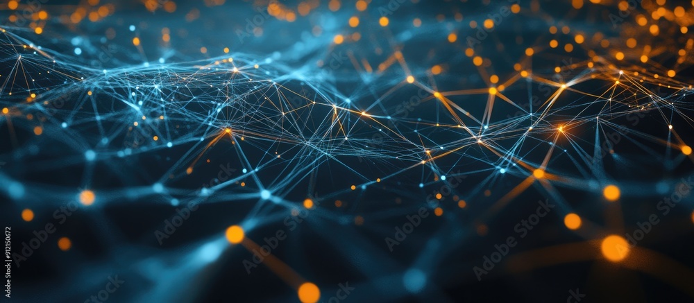 Poster abstract background of technological and scientific concepts featuring a network and data system sho