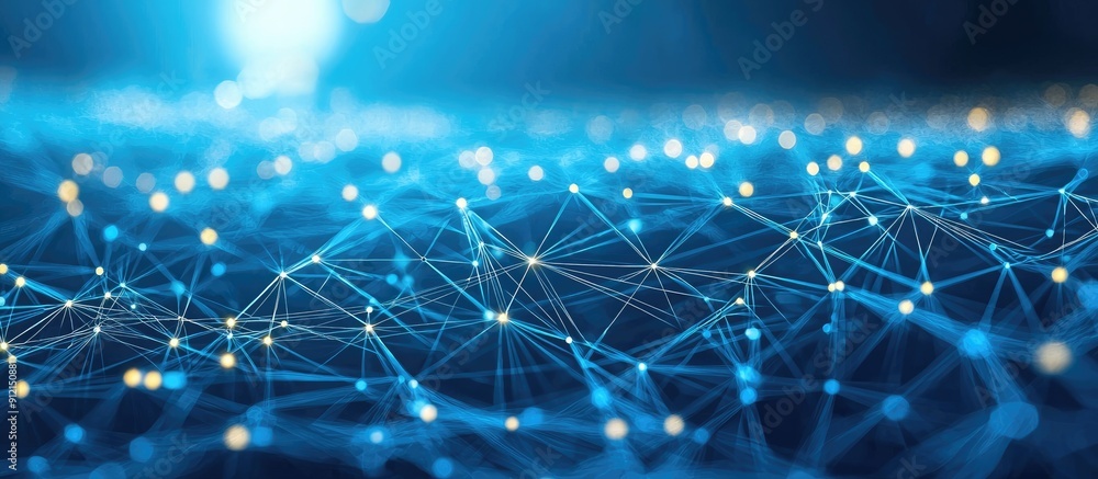 Poster abstract network connection structure with dynamic dots lines and triangles on a blue background fut