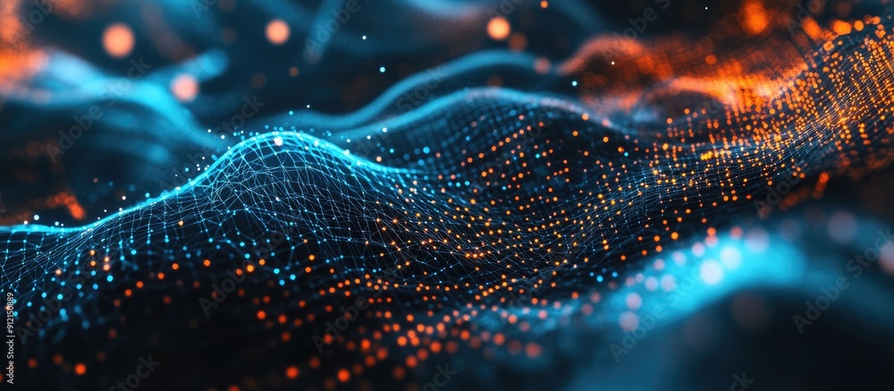 Poster abstract representation of digital technology networks and blockchain connections showcasing futuris