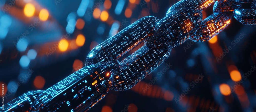 Poster blockchain concept featuring binary code business technology and cryptocurrency data in a 3d illustr