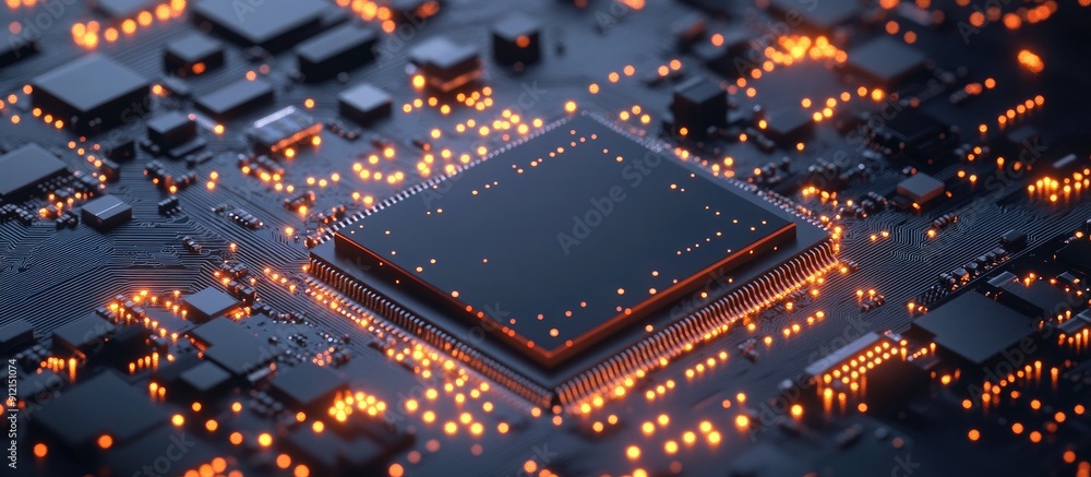 Aufkleber dark gray ai chip on a circuit board with technology background 3d illustration of artificial intell