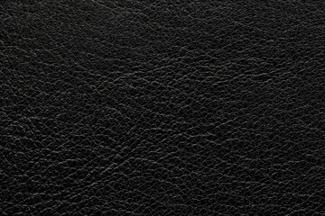 Genuine black leather. Background or texture sample. Studio shot.