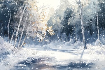 Frost-Kissed Enchantment: A High-Resolution Hand-Drawn Image of Nature's Majesty in a Winter Wonderland, Welcoming the Season's Charm with Snow-Covered Trees and Glittering Frost in Anime Style