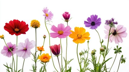 Colorful Flowers on White Background