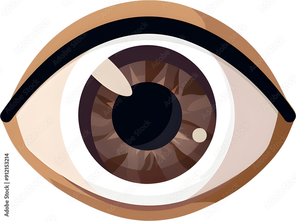 Poster minimalist isometric eye icon with brown iris and black pupil suitable for user interface and web