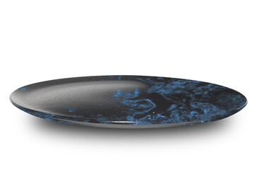 Empty black circle marble plate isolated on white background.