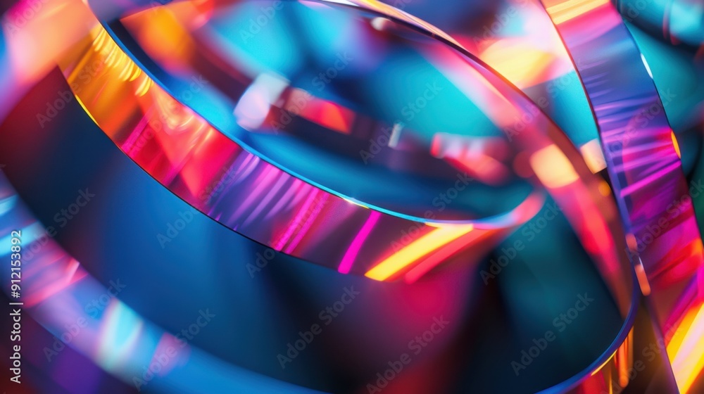 Poster vibrant light strips spiral together, producing a mesmerizing display of colors and patterns in a da