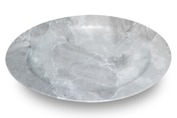 Grey circle marble plate isolated on white background.