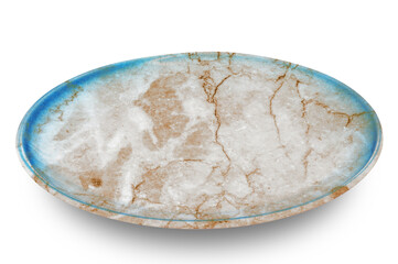 Empty Brown circle marble plate isolated on white background.
