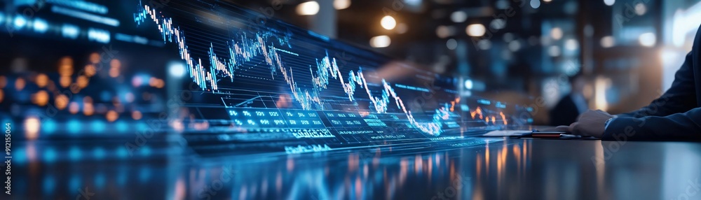 Poster dynamic stock market graph display with glowing data points, illustrating financial trends and analy