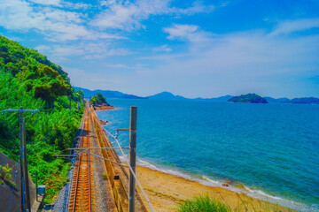 Obraz premium 海沿いの鉄道風景